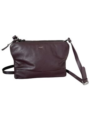 KNOMO London Burgundy Leather Crossbody Bag Minimalist Zip Top‎ Shoulder Purse